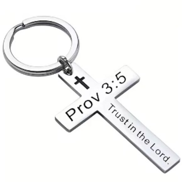 Prov 3:5  Silver Cross Keychain Trust in the Lord Jesus - NEW - Picture 1 of 1